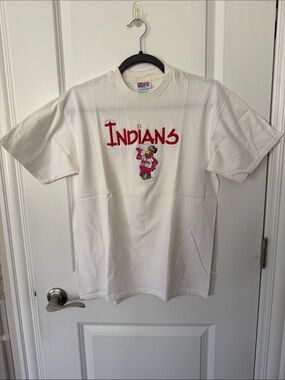Kids White Short Sleeve Tee with Red 'Indians' Graphic